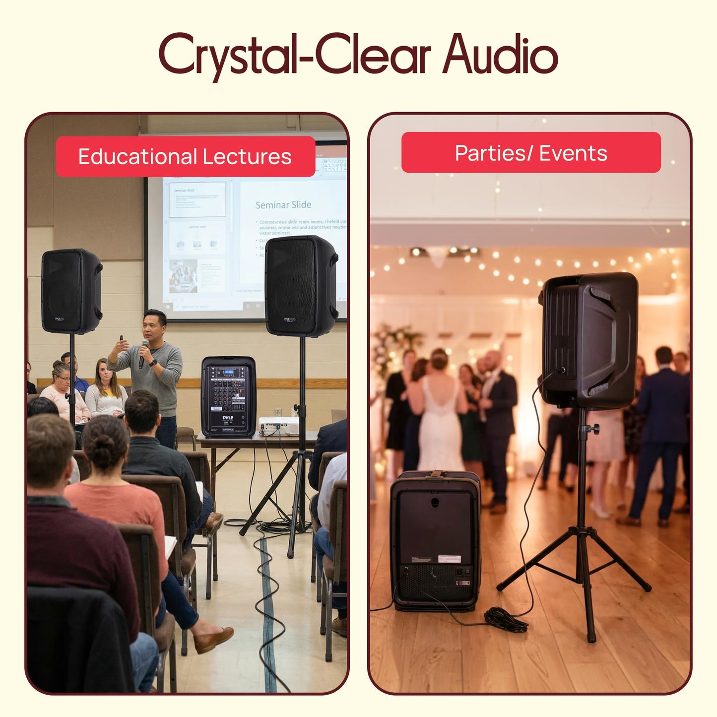 Pyle PA Speaker DJ Mixer Bundle - 300 W Portable Wireless Bluetooth Sound System w/ USB SD XLR 1/4" RCA Inputs - Dual Speaker, Mixer, Microphone, Stand, Cable - Home/Outdoor Party - PPHP28AMX,Black
