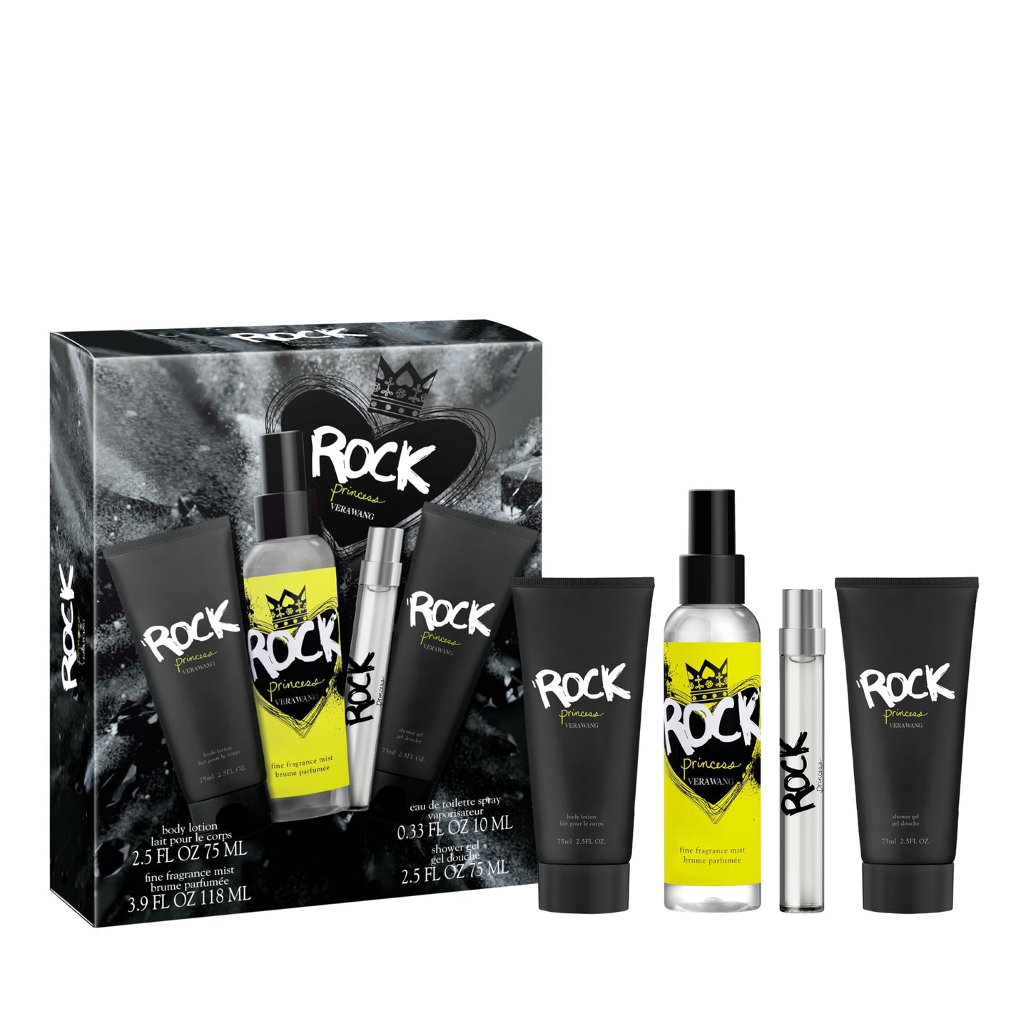 Vera Wang Rock Princess Eau de Toilette 4 Piece Gift Set, Notes of Waterlily, Tahitian Flower, and Vanilla, Women's Fragrance, Long Lasting, Everyday Fragrance
