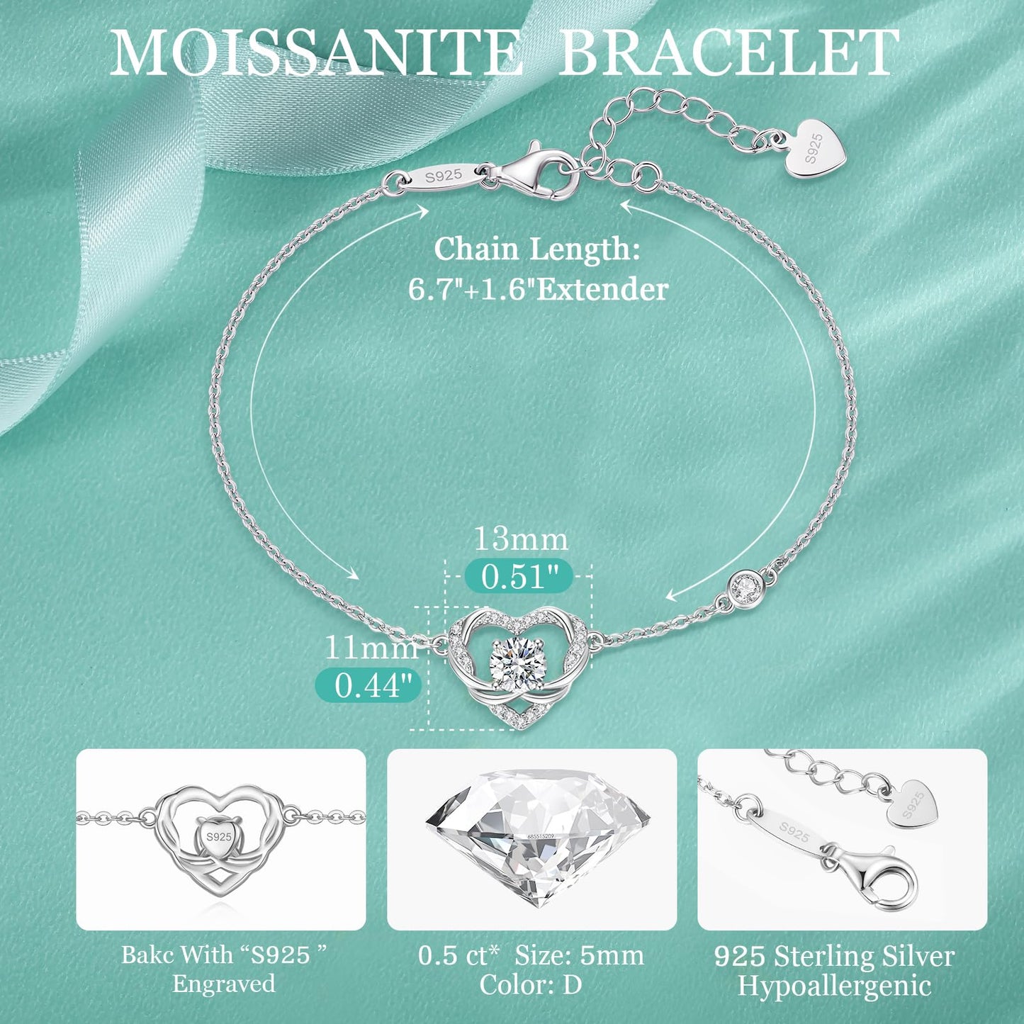 OOBEE Moissanite Bracelets for Women, 925 Sterling Silver Gold Plating Lab-Created Diamond Bracelet，Ideal Anniversary Birthday Christmas Valentine Mothers Day Jewelry Gifts for Women Mom Wife Her