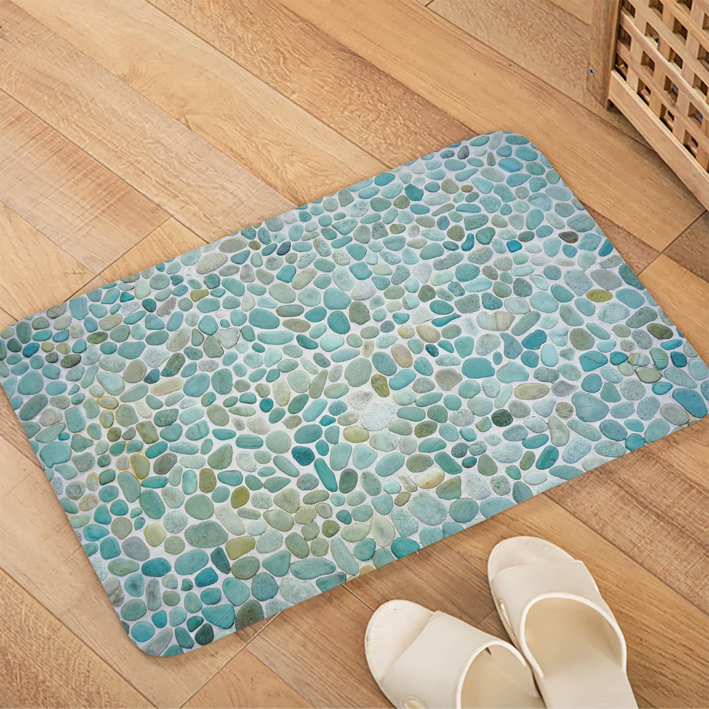 LYFANS Bathroom Uses Absorbent Non Slip Bath Mats, Kitchen Floor Mats, Artistic Small Stone 3D Carpets (24x16 Inches), and Flannel Memory Sponge Floor Mats for Bedside Living Rooms.