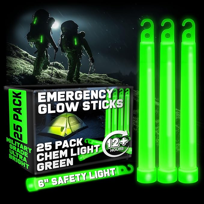 PartySticks Green Glow Sticks Emergency Chem Lights (6", 25 Pack) Military Grade 12 Hour Bulk Tactical Light Sticks for Su...