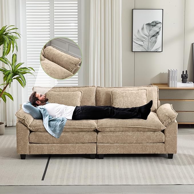 Oprisen 86" Modular Sectional Sofa, Comfy Cloud Couch Sectional Sofa, Chenille Sofa Sleeper Deep Seat Sofa with Throw Pillows for Living Room (Khaki, 86"- Loveseat)