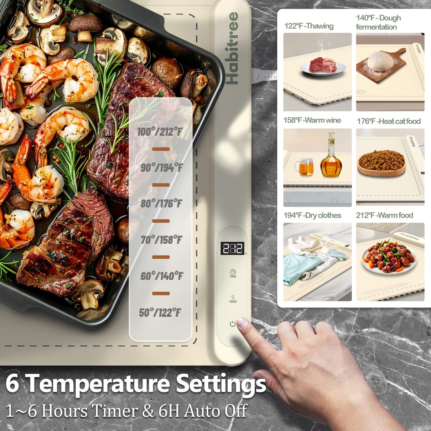 Food Warming Mat, Silicone Electric Warming Tray - Day Gifts, 6 Heat Settings, Portable, Upgraded Graphene Full Surface Rapid Heating, Easy to Clean, Ideal for Parties, Buffets, and Daily Use