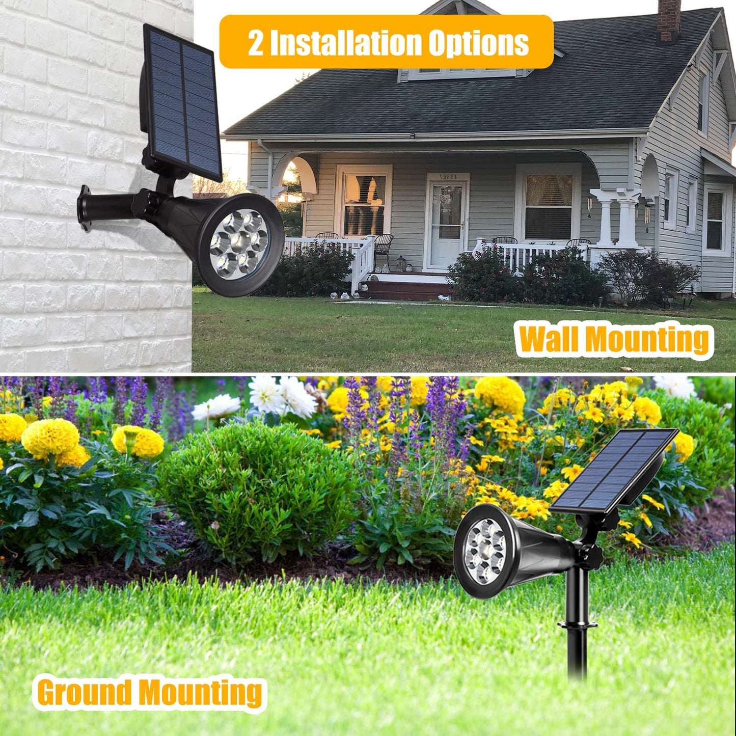 T-SUN Solar Spotlights, 7 LED Solar Lights Outdoor Waterproof, Auto ON/Off Adjustable Solar Garden Pond Lights for Tree, Patio, Yard, Garden, Driveway, Stairs, Pool Area (Yellow- 4 Pack)