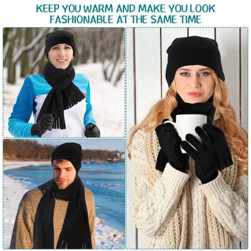 Zhanmai 72 Pcs Winter Beanies Gloves Scarves Bulk Homeless Knitted Winter Hats Fleece Neck Scarf Warmer Set for Men Women