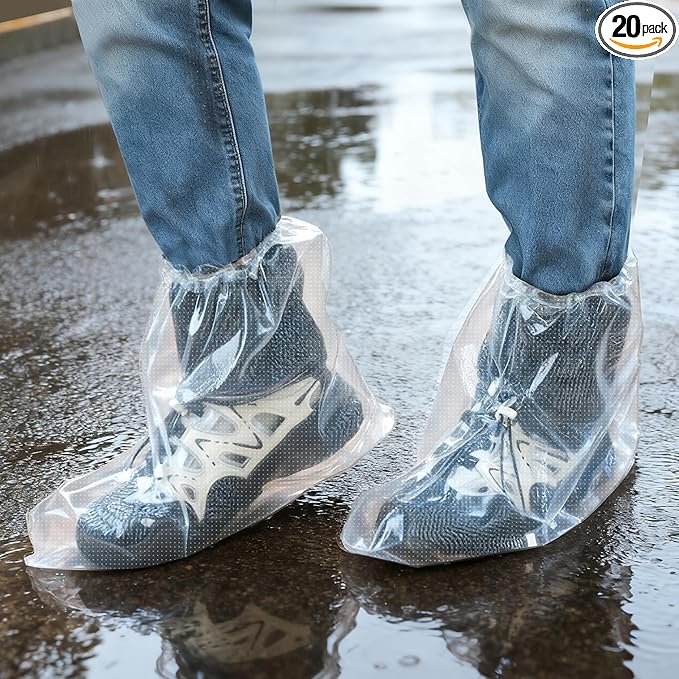 10 Pairs Pack Of Disposable Shoe Covers Transparent Disposable Waterproof Plastic Shoes Protector Ponchos For Rain Indoors Boot Covers Travel Unisex For Adults Short Size Sturdy Secure Foot Covers