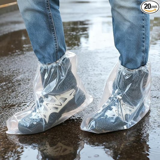 10 Pairs Pack Of Disposable Shoe Covers Transparent Disposable Waterproof Plastic Shoes Protector Ponchos For Rain Indoors Boot Covers Travel Unisex For Adults Short Size Sturdy Secure Foot Covers