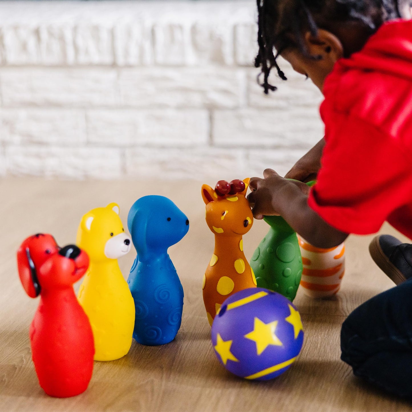 Melissa & Doug K's Kids Bowling Friends Play Set and Game with 6 Pins and Convenient Carrying Case - Indoor Outdoor Bowling Set, Soft Plastic Animal Bowling Pins, Toddler Bowling for Ages 2+
