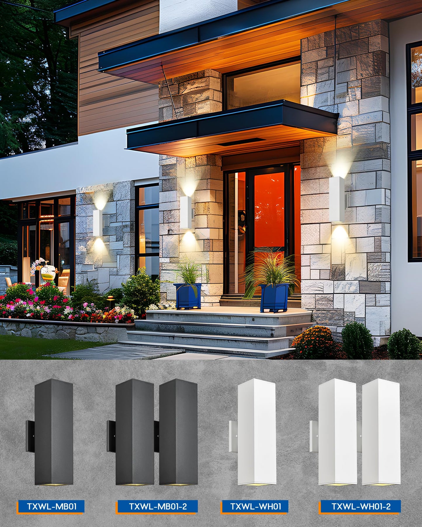 TENGXIN Outdoor Wall Lights, 15” Modern Outdoor Wall Sconces for House,White Waterproof Exterior Porch Light,Up and Down Lighting for Outside,Garage