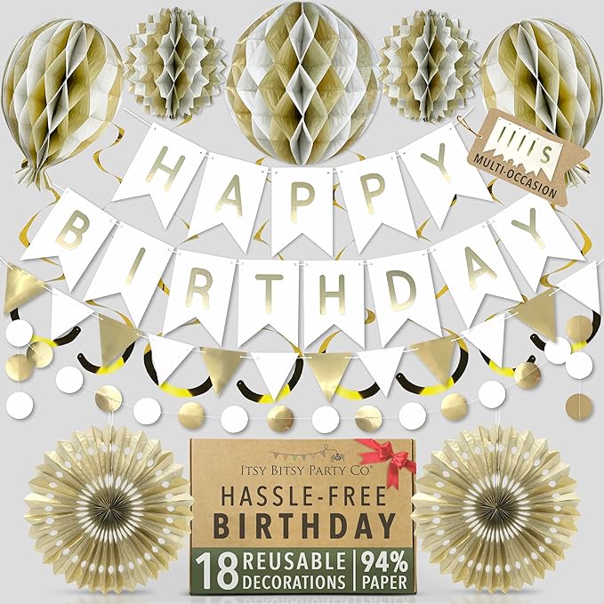Premium Reusable Birthday Decorations - Multi-occasion Happy Birthday Banner also spells Party Day + more, Fast Assembly w...