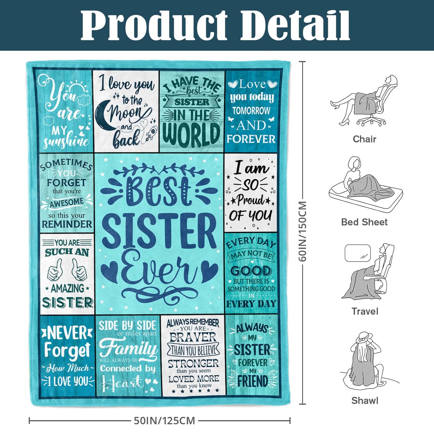 NIVAY Sister Birthday Gifts Ideas Adult - Sisters Blanket Gifts from Siste Brother - Best Cool Unique Presents for Adult Sister - Birthday Presents for Sisters Blanket Gift 50"X60"
