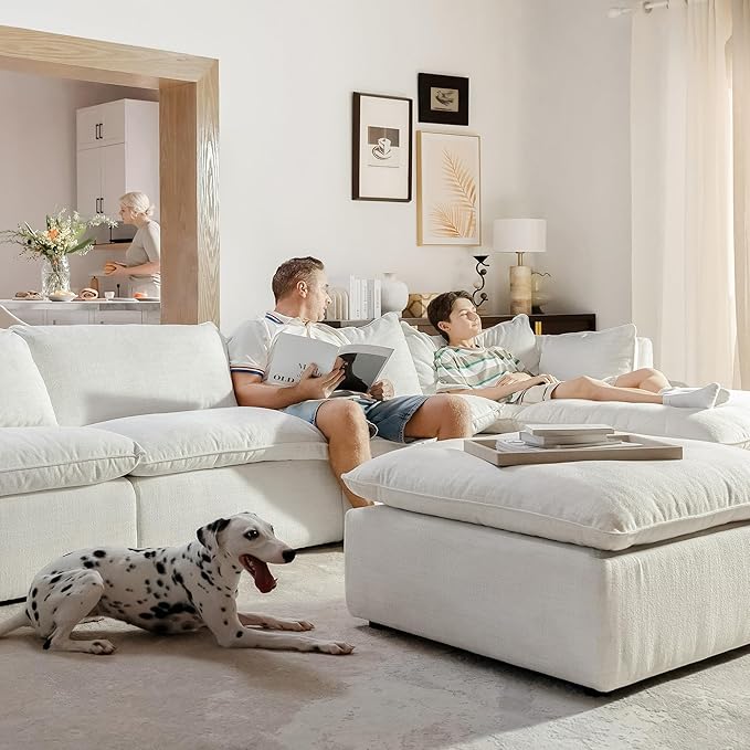 CHITA Luxury Oversized 114" L-Shaped Sectional Sofa Couch, Premium Down Filled Cloud Modular Sectional with 2 Storage Ottomans, FSC Certified, 5 Seat for Living Room, Cream