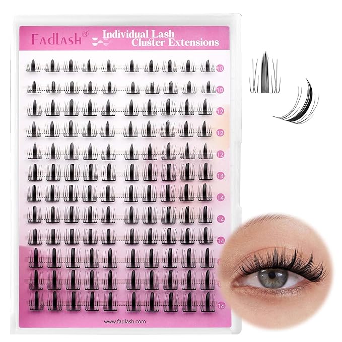FADLASH Lash Clusters DIY Lash Extensions 10-16mm Eyelash Clusters Wispy Cluster Lashes Natural Look Individual Lashes Thin Band Cluster Eyelash Extensions Volume (XYT)