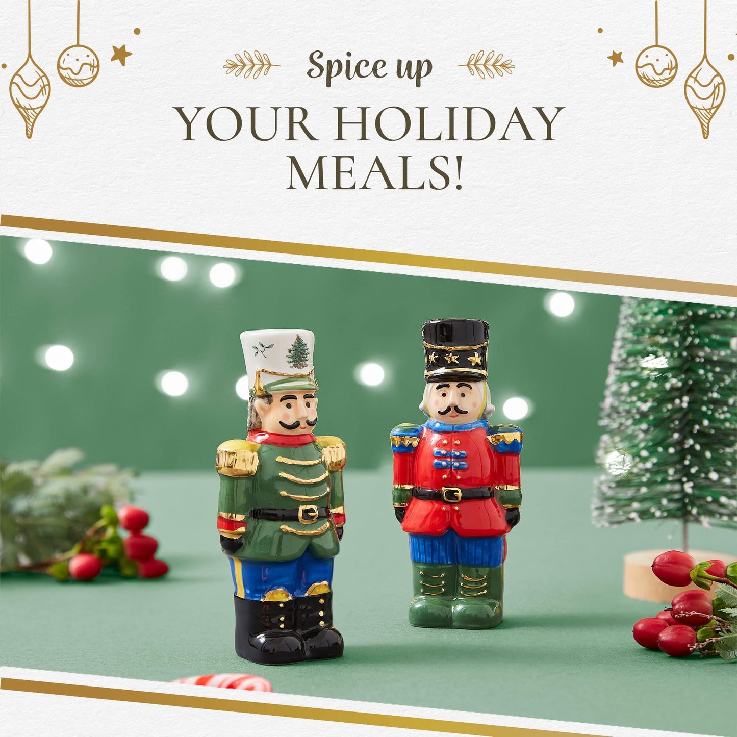Spode Christmas Tree Nutcracker Salt and Pepper Shaker Set (2-Piece)- Holiday Kitchen & Table Décor - Festive Home Accent, Christmas Gift/Stocking Stuffer for Collectors & Holiday Enthusiasts