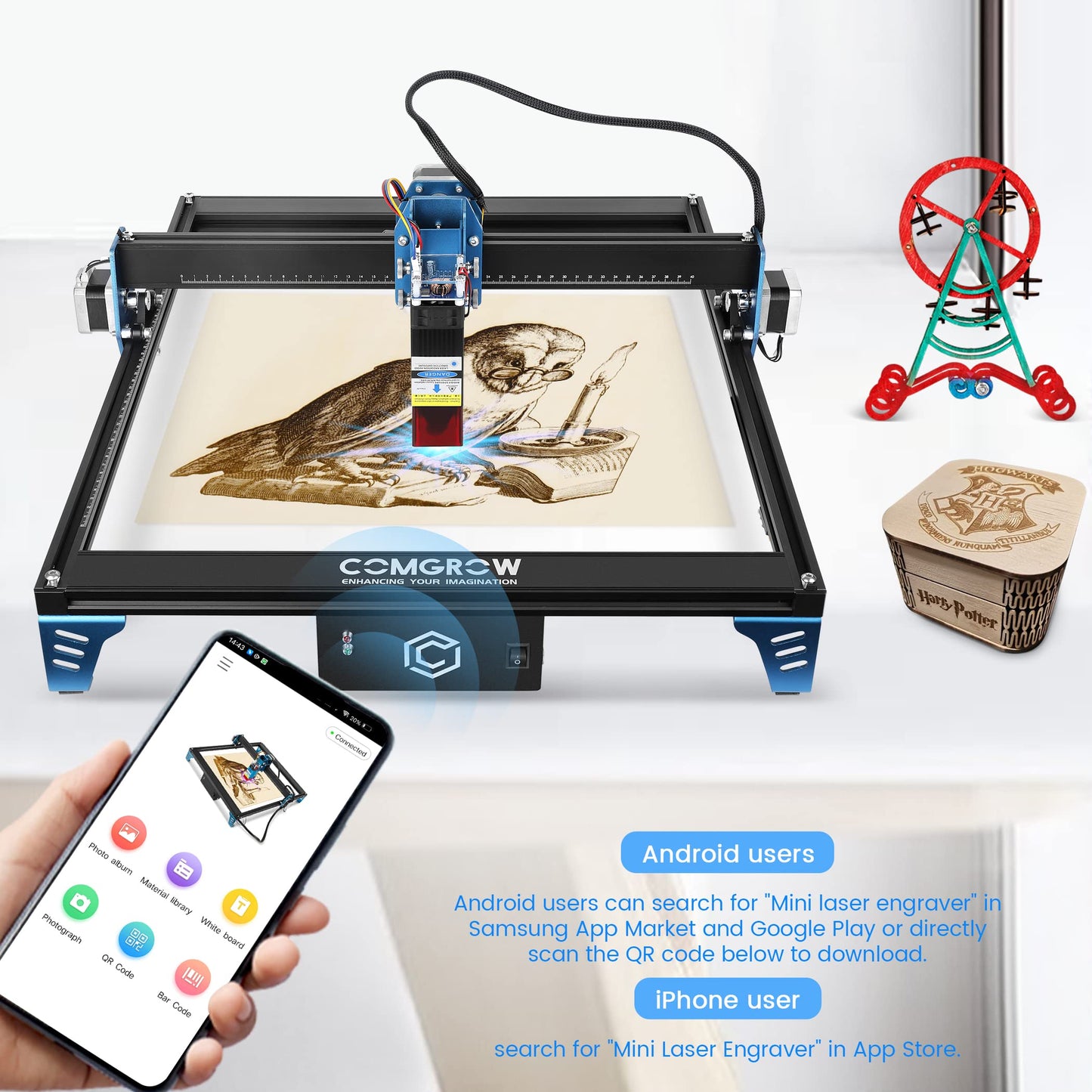 Comgrow Z1 Laser Engraver 10000mW Output Power, 24V Desktop Laser Cutter and Engraving Machine with Eye Protection Compressed Laser Spot 0.08mm, 10000mm/min Diode Laser Cutting for Metal Wood, Laser 4