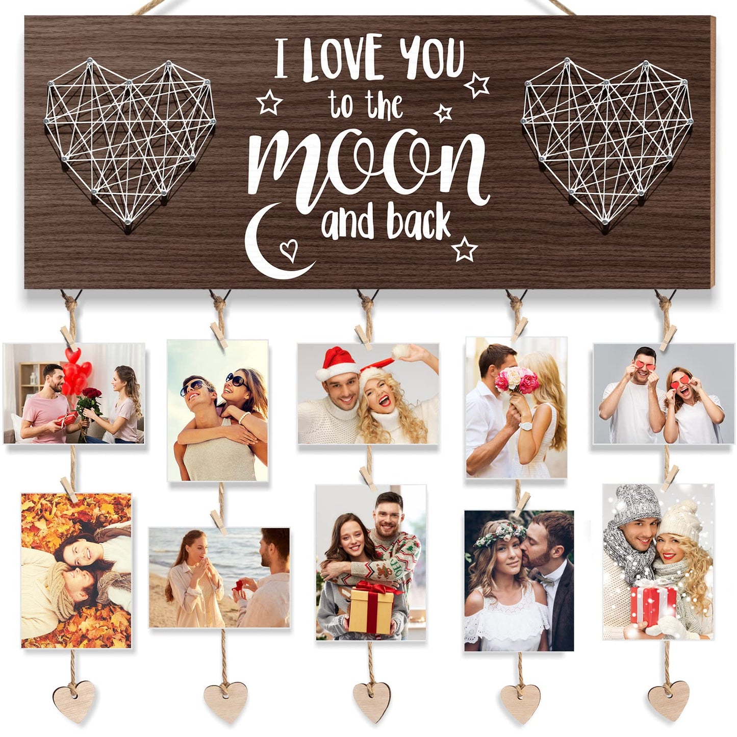 Birthday Gifts for Him Boyfriend Mothers Day Gifts for Her Girlfriend, Romantic Picture Frame Anniversary Wedding Gifts for Couples Wife Husband, I Love You to The Moon & Back Hanging Photo Holder