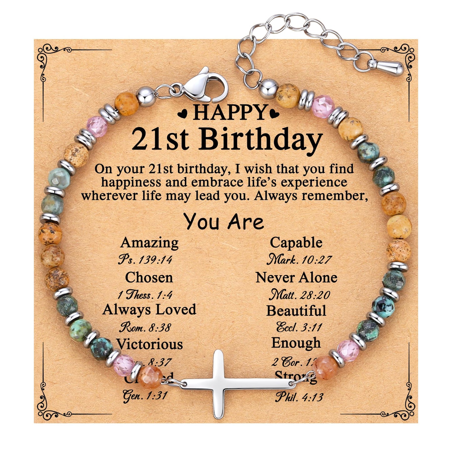 TONY & SANDY 21st Birthday Gifts for Her, 21st Birthday Decorations Cross Bracelets for Women, 21 Year Old Bday Gifts for Her, Turning 21 Bday Party Favors Daughter Sister Friends Bestie