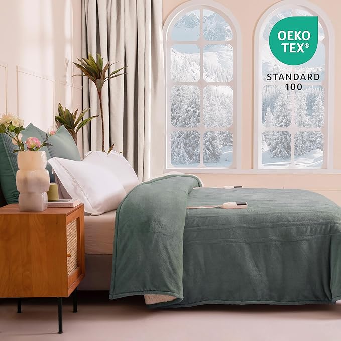 Heated Blanket Full Size - Single Controllers Electric Blanket Full with 9 Heat Settings & 10 Hour Auto Off,Overheat Protection,Machine Washable 72"x84"(Lake Green)