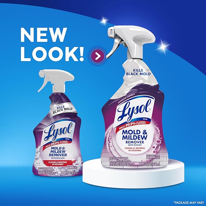 Lysol Mold & Mildew Remover Spray, Bathroom & Shower Cleaner, Disinfectant Spray, Stain Remover with Bleach, Tough on Black Mold, Multipurpose Cleaner for Home and Kitchen, 32oz (3 Pack)