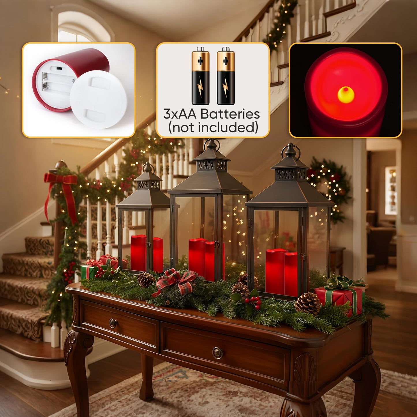 Amagic 3"x6" Red Flameless Candles with Remote, Christmas Candles Battery Operated with Timer, Waterproof LED Pillar Candles for Thanksgiving Table, Home, Outdoor Decor, Plastic, Set of 6