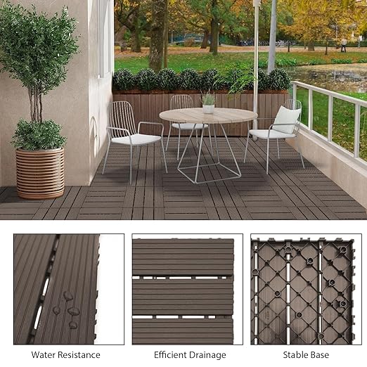 36 PCS 12x12 Inch Interlocking Deck Tiles - Waterproof All-Weather Outdoor Patio Flooring for Pool, Balcony, Backyard, Porch & Garden, Chocolate