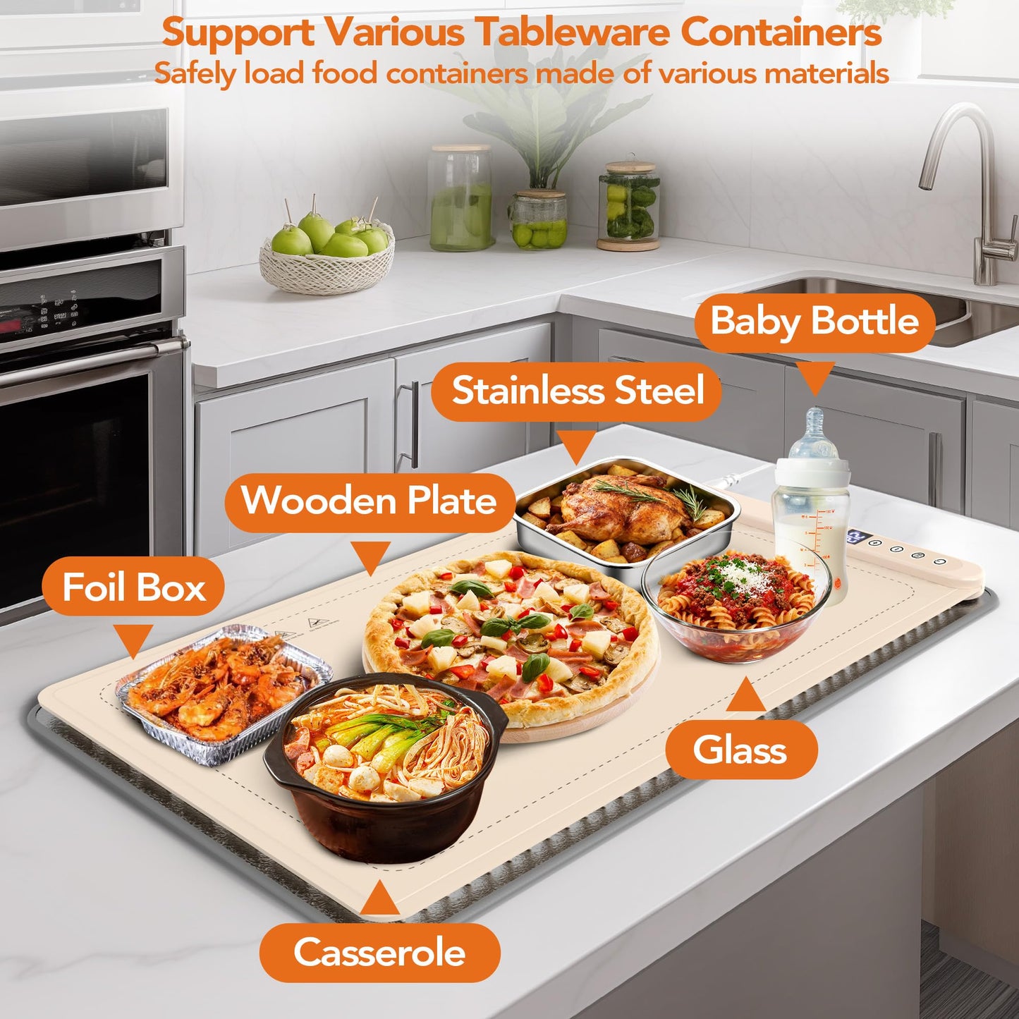 Warming Mat for Food, Electric Warming Tray for Parties Buffet, Graphene 3S Rapid Full-Surface Heating Mat with 8 Levels Adjustable Temp and 12 Hours Timer, Food Warming Pad with Heat-Insulating Mat