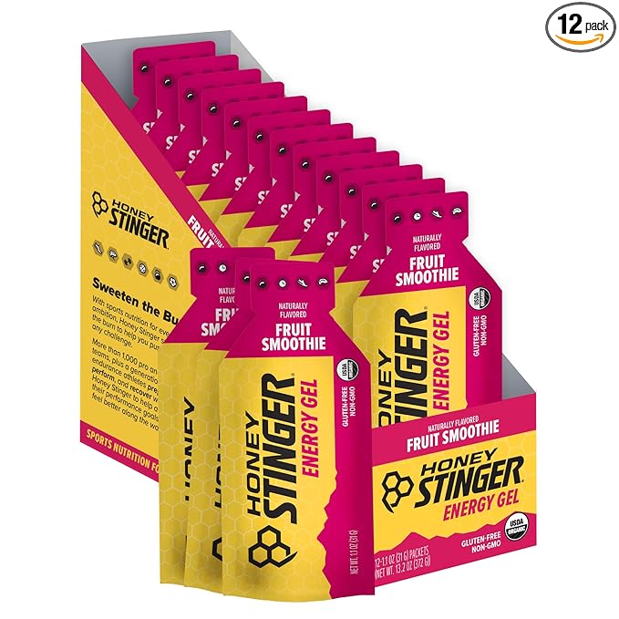 Honey Stinger Organic Fruit Smoothie Energy Gel, Gluten Free & Caffeine Free, for Exercise, Running and Performance, Sport...