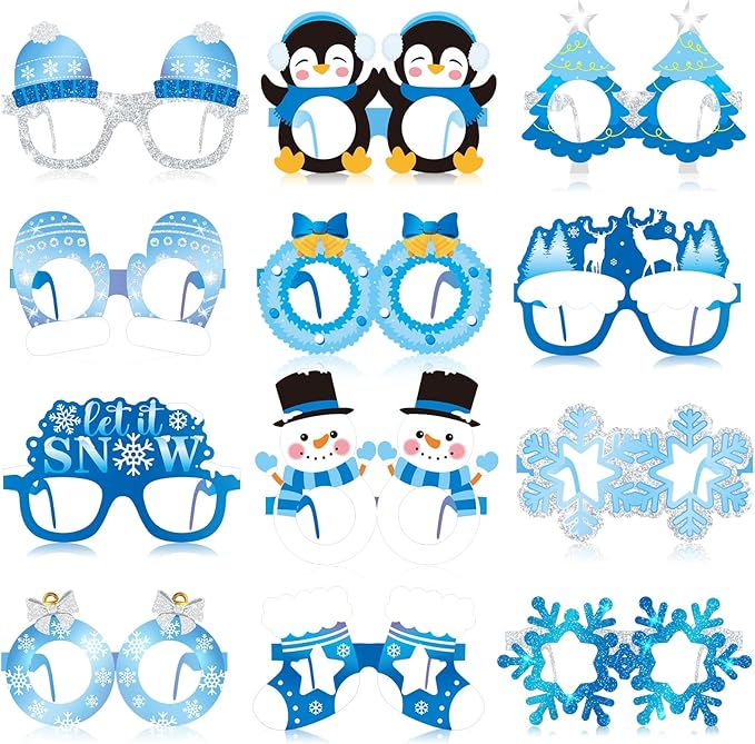 Harrycle 36 Pcs Winter Party Favors Snowflake Paper Eyeglasses Winter Wonderland Party Decorations Photo Booth Props for C...