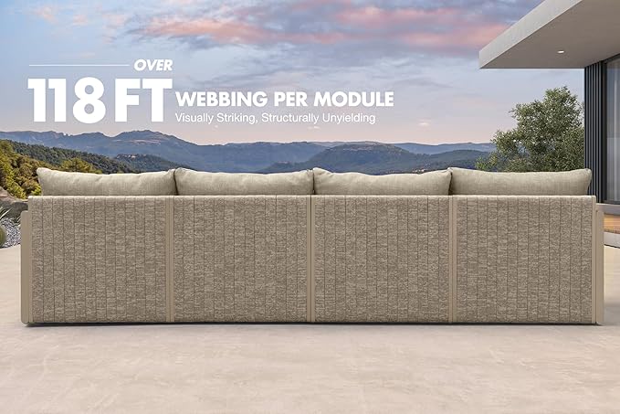 PURPLE LEAF Patio Furniture Set 6 Pieces Outdoor Conversation Sets with Coffee Table PP Rope Patio Sofa with Cushions and Table Manual Weaving Deep Seating Furniture for Porch Lawn Backyard Beige