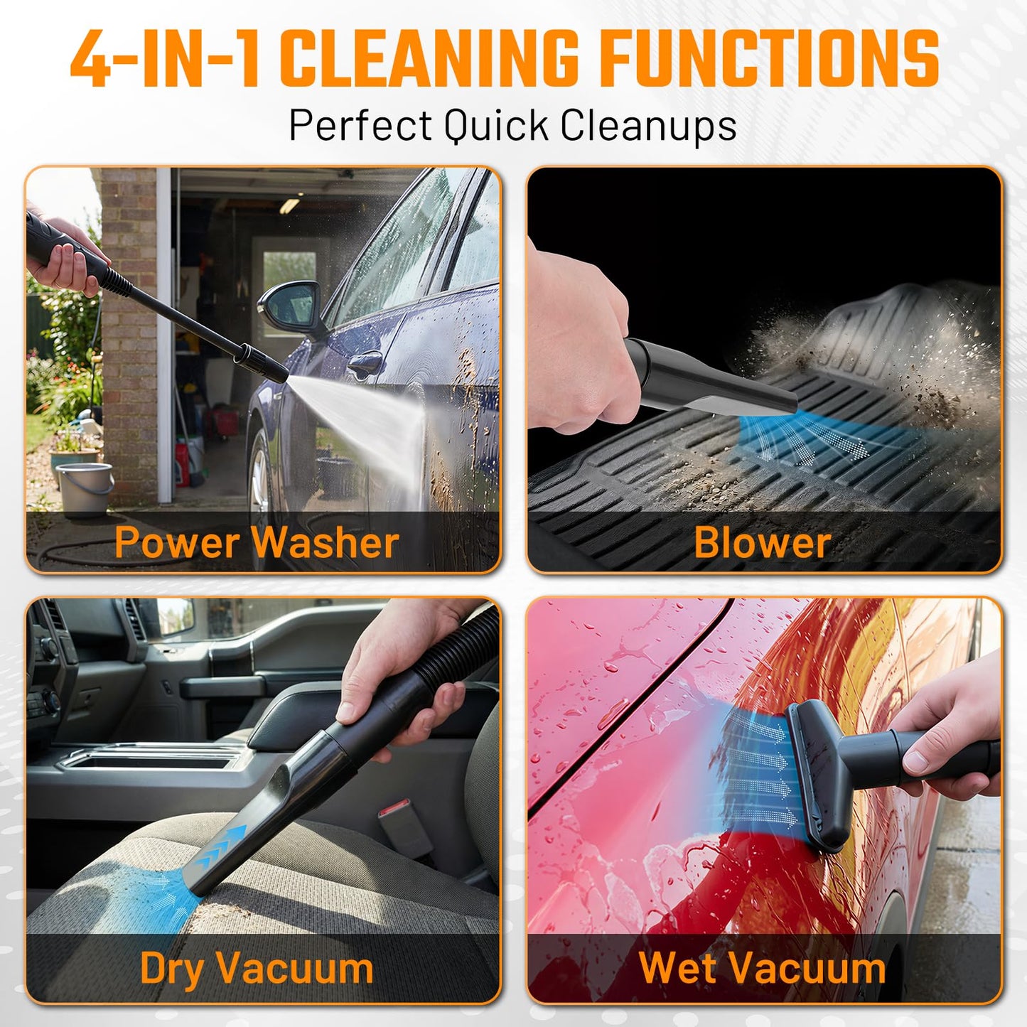 This Hill 4 in 1 Pressure Washer & Vacuum Cleaner, 1.7GPM 2800PSI with High Pressure Cleaner, 1400W High-Pressure Steamer for Cleaning, Fit for Home, Tile, Carpet, Furniture & Personal Car Detailing