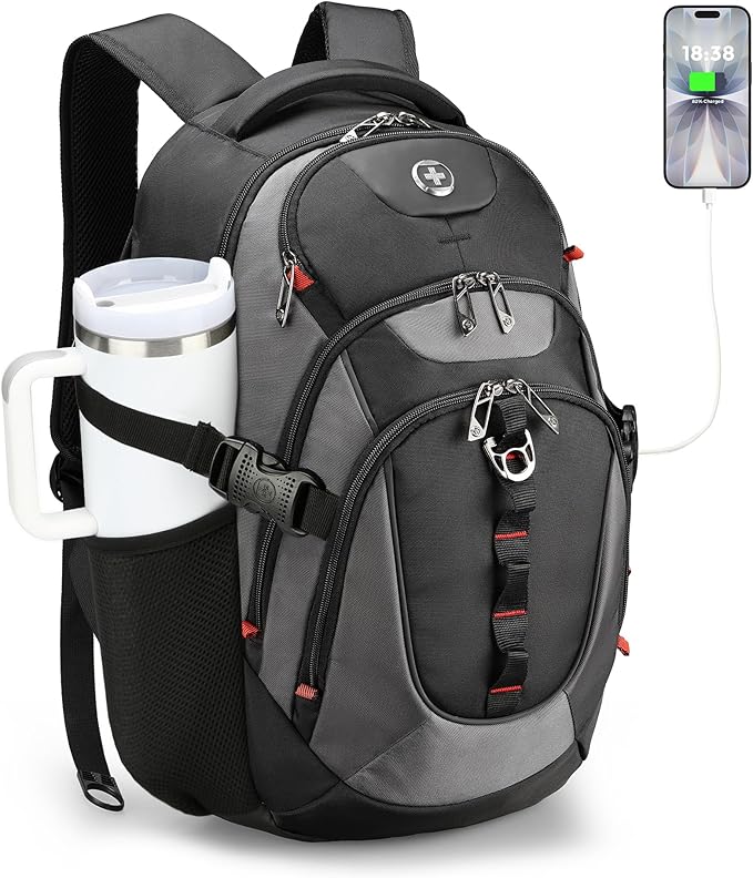 Swissdigital Design Laptop Backpack with USB Charging Port, Travel Backpack Fits 15.6 inches Computer, 31L College School ...