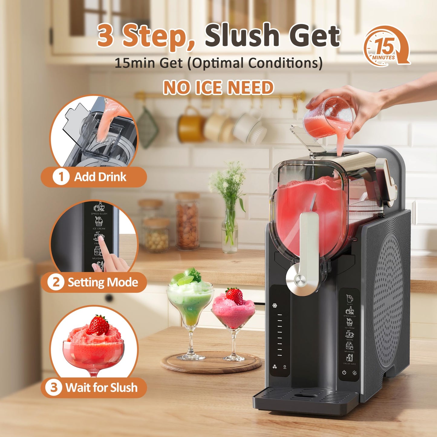 Slushie Machine, Slushy for Home No Ice Need, Professional Frozen Drink Maker & Margarita Machine, 6 Presets for Milkshakes, Frappés, Slush, Ice Cream, 1 Insulated Cup,Black
