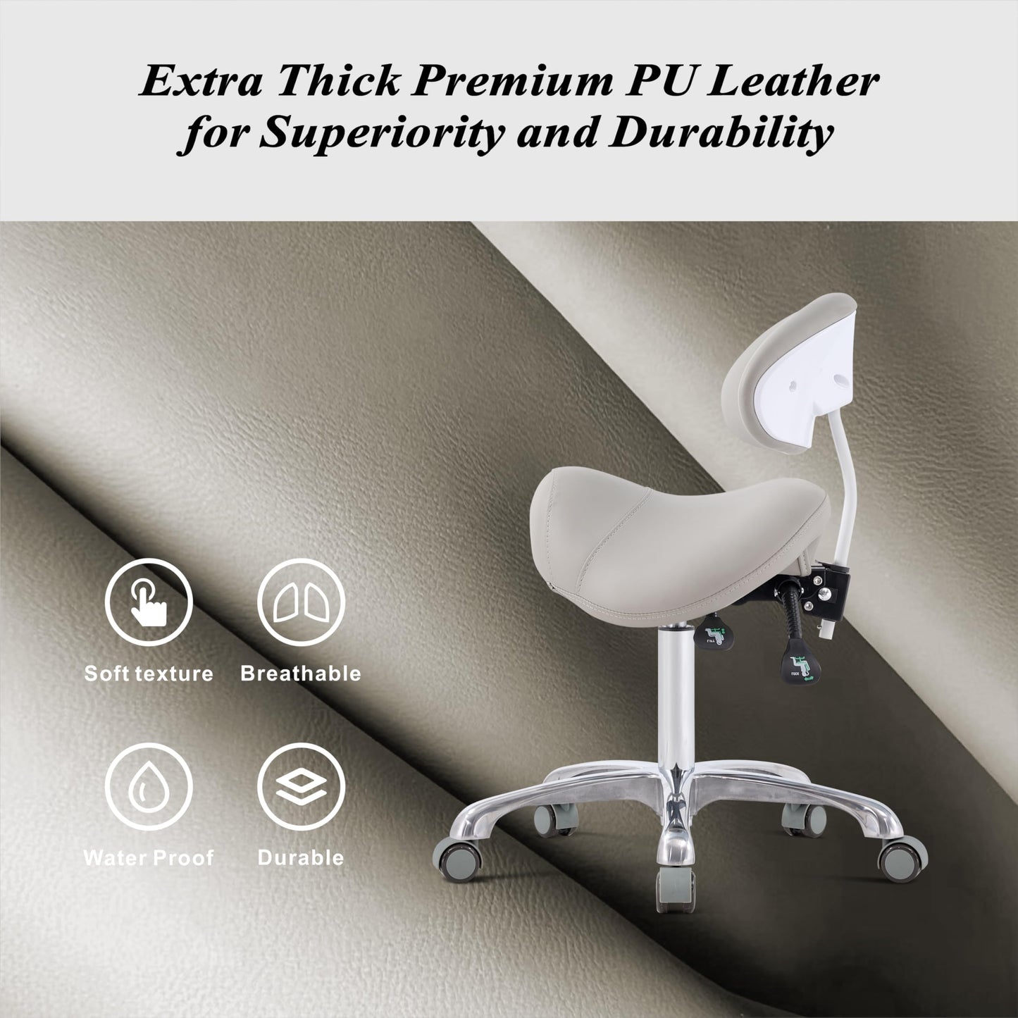 HNKastela Rolling Saddle Chair with Back Support, Height Adjustable Ergonomic Saddle Stool Chair with Wheels for Dental Hygienist,Salon,Esthetician…
