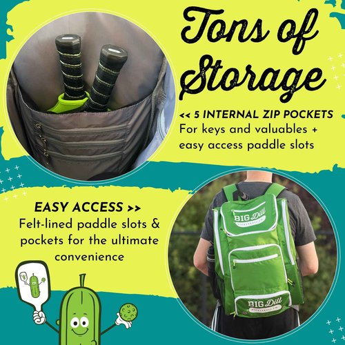 Big Dill Pickleball Backpack | Large Pickleball Bag with Shoe Compartment for 8+ Paddles & Accessories, Insulated Cooler Pocket