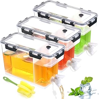 Breroa 3 Pieces 3.5 Liter Clear Beverage Dispenser with Spigot, Plastic Drink Dispenser for Fridge with Handle Clean Brus...