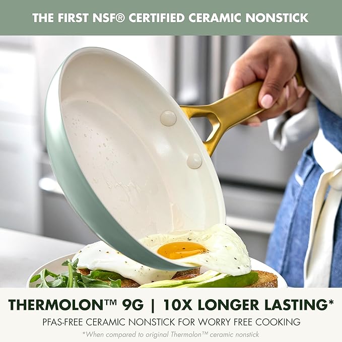 GreenPan Nonstick Reserve Pro 10” & 12” Frying Pan Set, NSF Certified Ceramic, Hard Anodized PFAS-Free Skillets, Stainless Steel Handles, Oven & Dishwasher Safe, Moss Green