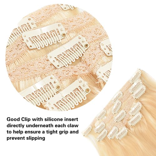 20"Clip in Hair Extensions Real Human Hair Double Weft Thick to Ends Bleach Blonde(#613) 6pieces 70grams/2.45oz
