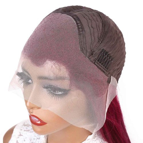 LUOSIWLD 99j Lace Front Wigs Human Hair Glueless Transparent Wigs for Women Burgundy Straight 150% Density 13×4 HD 20 inch
