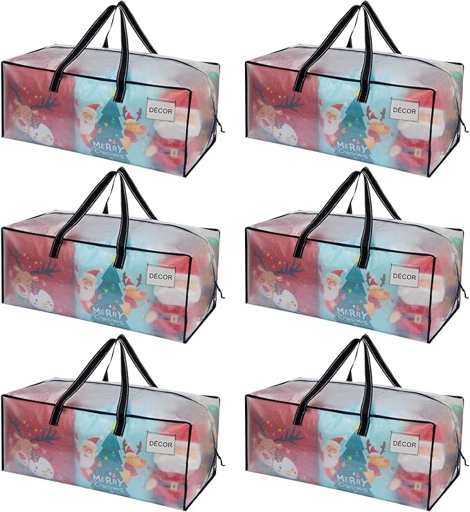 VENO 6 Pack Moving Bags Extra Large Storage Bags for College Move-In, Heavy-Duty Storage Totes, Packing Boxes, and Wardrobe Moving Supplies - Durable Laundry Bags for Clothes (Clear, 6 Pack)