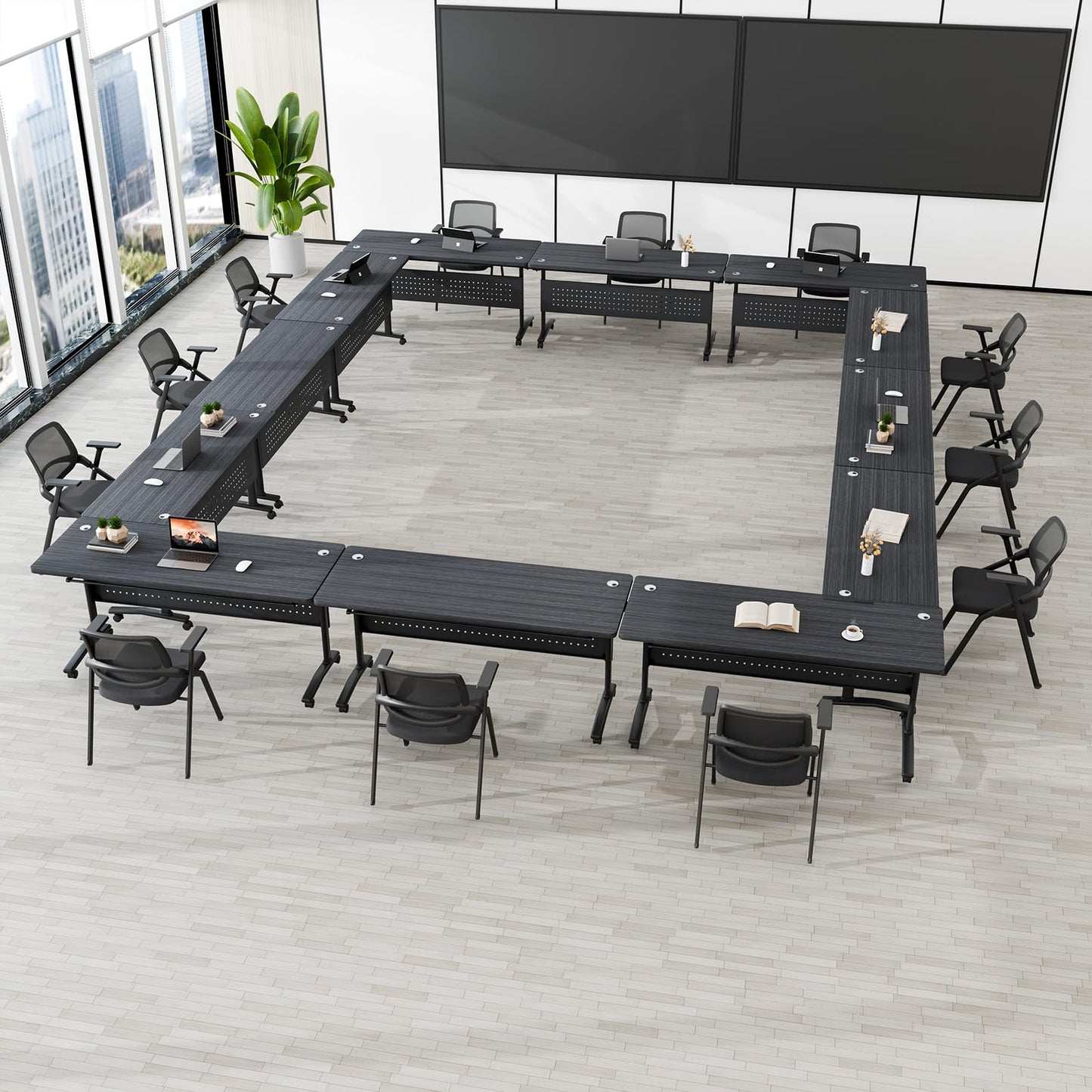 4 Pack Conference Room Tables,Mobile Folding Conference Table with Wheels,Modern Training Locking Rolling Meeting Conference Tables with Flip-Top for Office Classroom Business,6-12 Person,71IN
