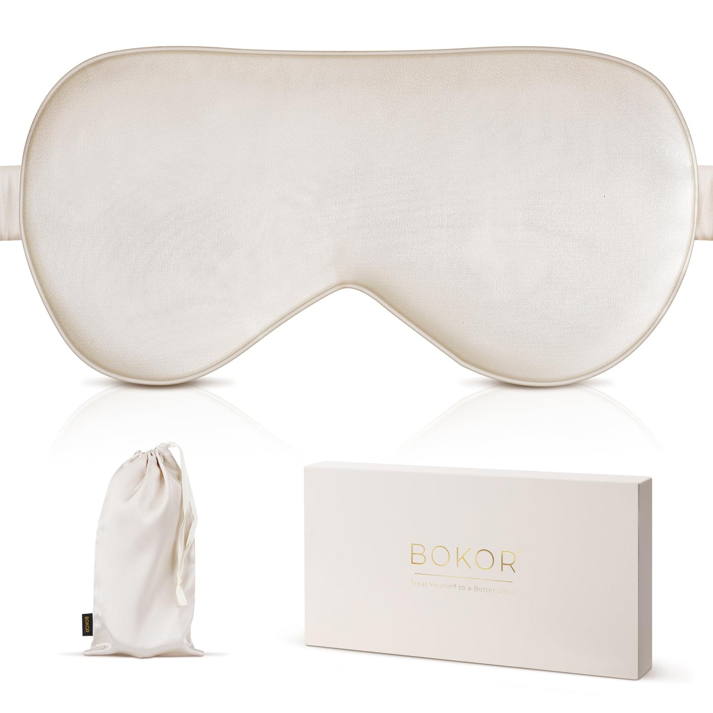 BOKOR Adjustable Silk Sleep Eye Mask for Women and Men, Luxury Mulberry Silk Eye Cover, Light-Blocking Improve Sleep Quality,with Travel Bag - Champagne