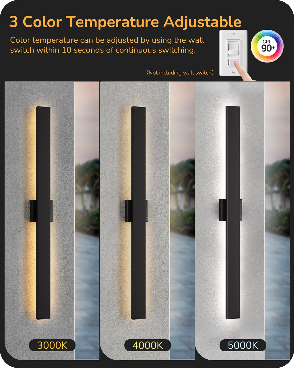 EDISHINE 2 Pack Modern Outdoor Wall Lights Dimmable, 39.3" Linear Led Exterior Wall Light, 3CCT, Iron & PC, IP65 Waterproof, Long Exterior Lighting Fixtures for Front Door, Stair, Black