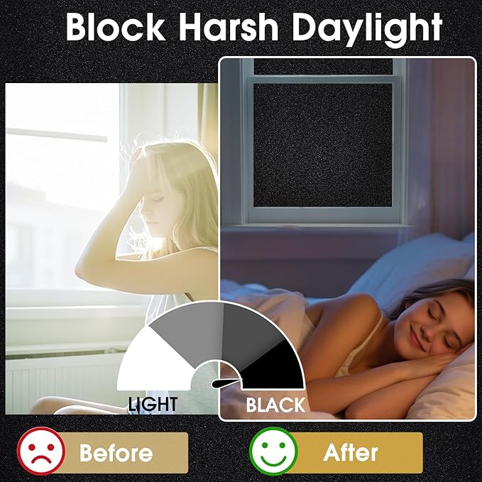 Coavas Blackout Window Privacy Film Total 100% Light Blocking Room Darkening Window Tint for Home Frosted Static Cling Black Out Cover (35.4 x 157.5 Inch, Blackout)