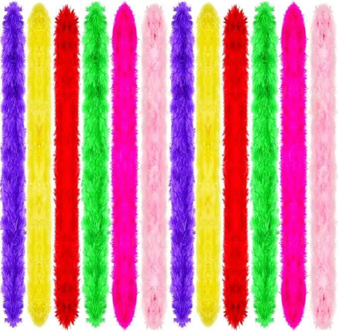Juexica 24 Pcs Feather Boas Colorful Boas for Party Bulk Thin Plush Turkey Feather Scarf for Women Men Halloween Costume P...