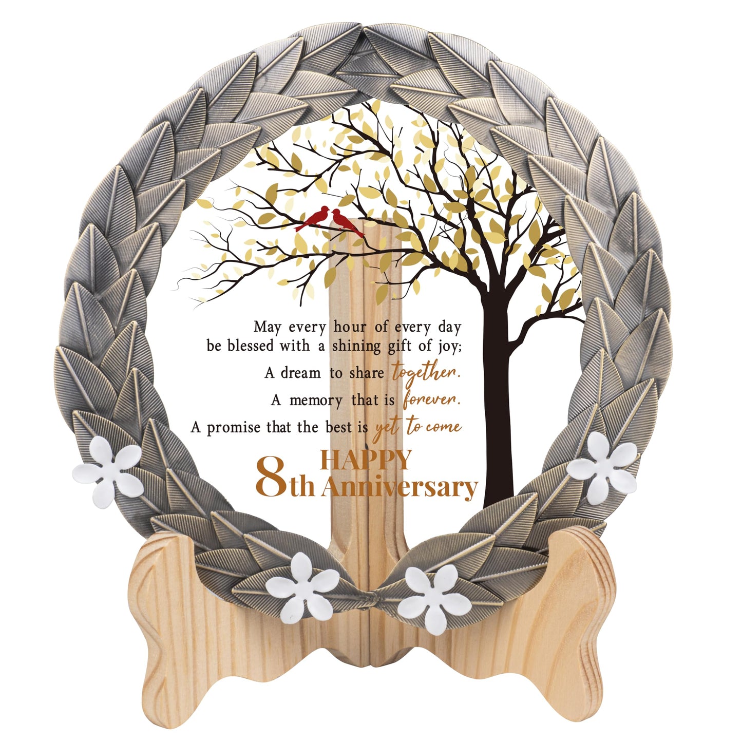8th Anniversary Wedding Gifts Crystal Plate with Bronze Leaf Wreath - 8 Years Anniversary Wedding Unique Gifts Ideas for Parents Couple - Cardinal Style