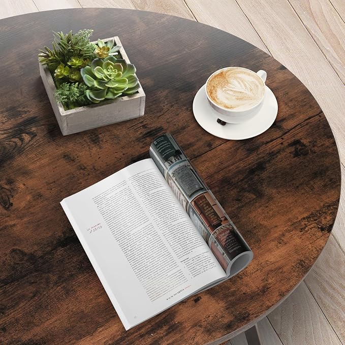 Masigle Round Coffee Table, 2-Tier Circle Coffee Table with Storage, Modern Wood Round Center Table, for Living Room, Small Space, Home Office, Easy Assembly, Rustic Brown