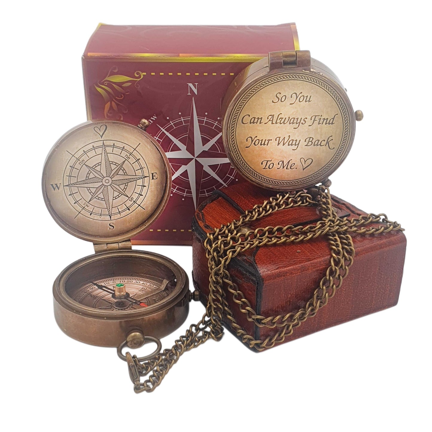 So You Can Always Find Your Way Back to Me Compass - Personalized Working Compass with Leather case, for him/her Bronze for Men- Luxury Gift
