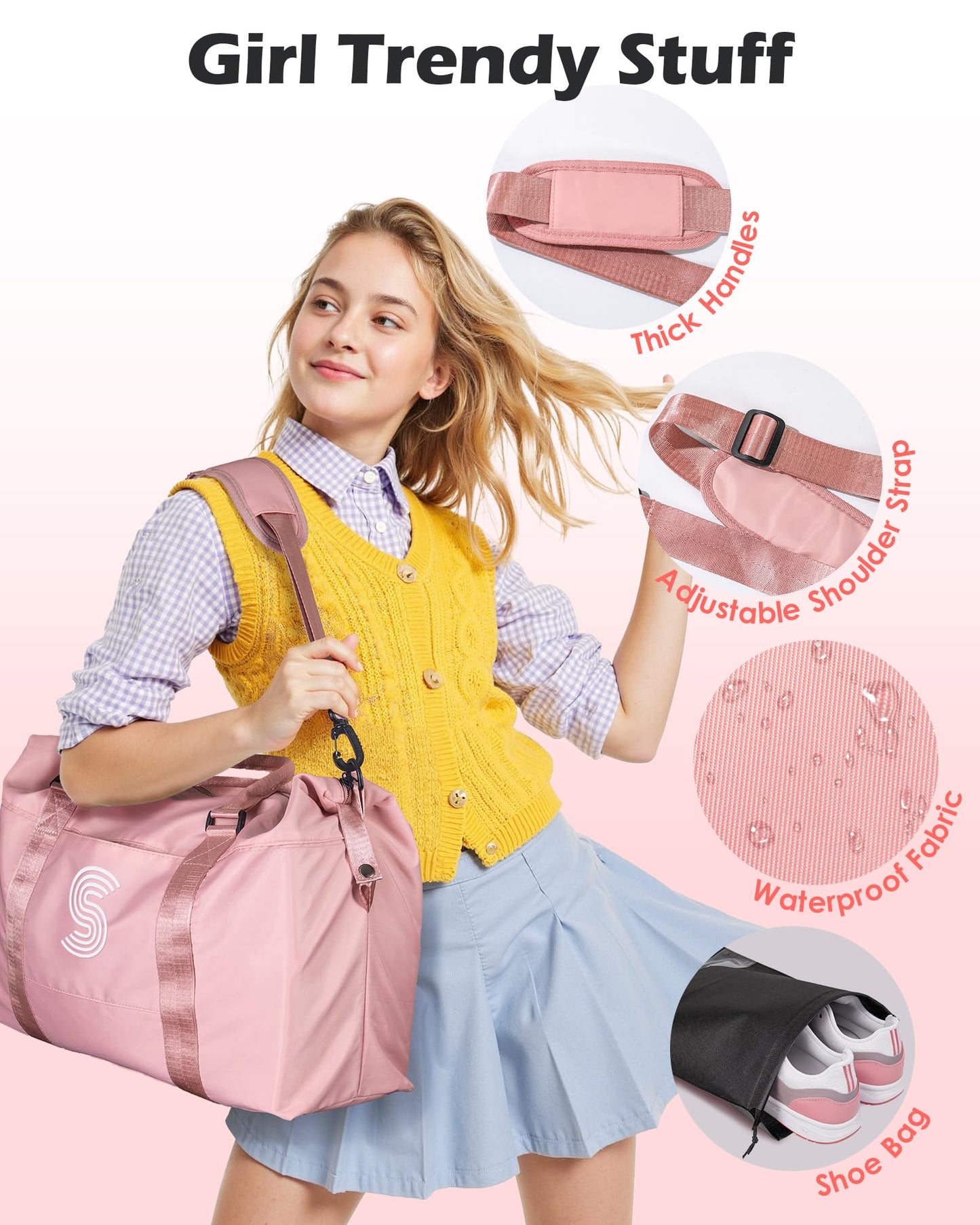 Vogewood Birthday Gifts for Girl 5 6 7 8 9 10 11 12 13 14 15 16 Year Old, Granddaughter Gift, Travel Duffel Bag, Personalized Kids Weekender Bag, Presents for Teenage Daughter Gift (Letter K)