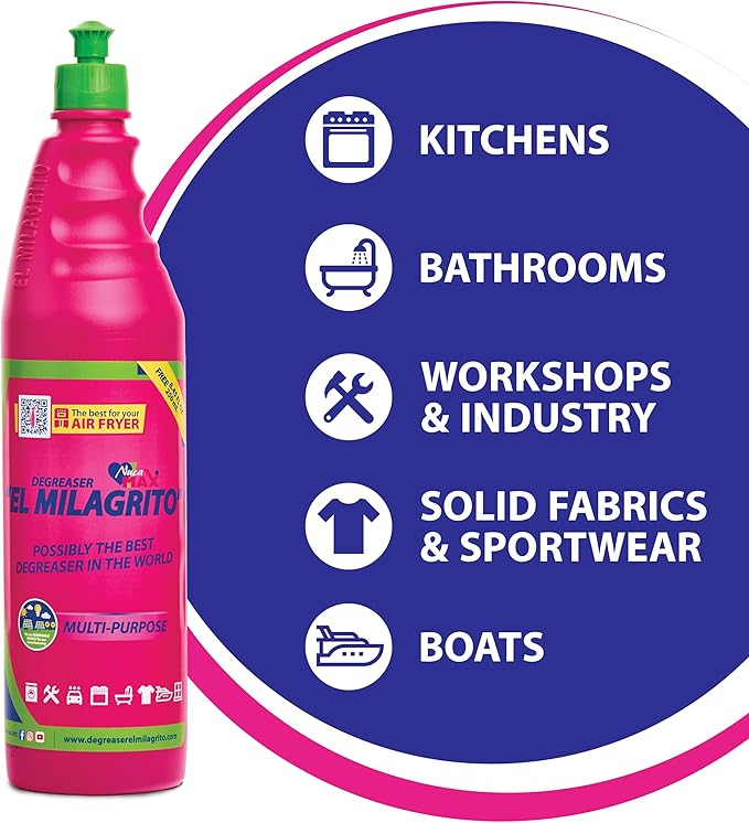 EL MILAGRITO Multi-Purpose Cleaner & Degreaser, 33.81 Fl Oz, Heavy Duty Cleaner for Kitchen, Bathroom, Workshop, Boats, Fabrics, Industrial Use