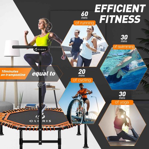CLORIS 48in Folding Trampoline - Max Load 450lbs Mini Rebounder Fitness Trampoline with Adjustable Foam Handle, with safty Padded Cover Best Gift (48'' Orange)